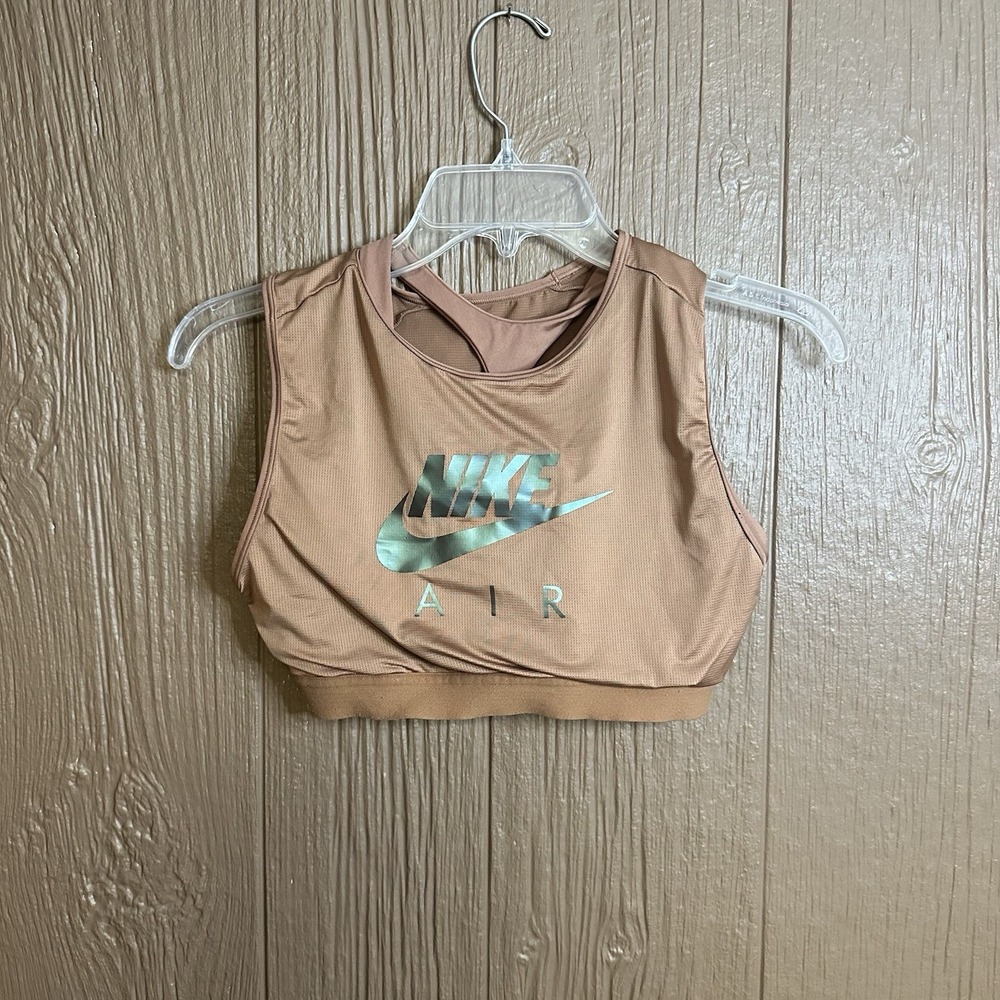 Nike Women's Air Dri-Fit Swoosh Sports Bra Mineral Brown Size M Medium Support